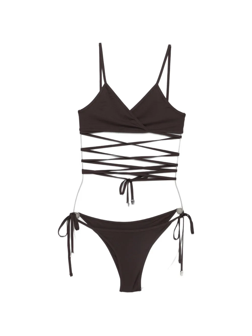 The Attico wrap-around side-ties bikini - Braun
