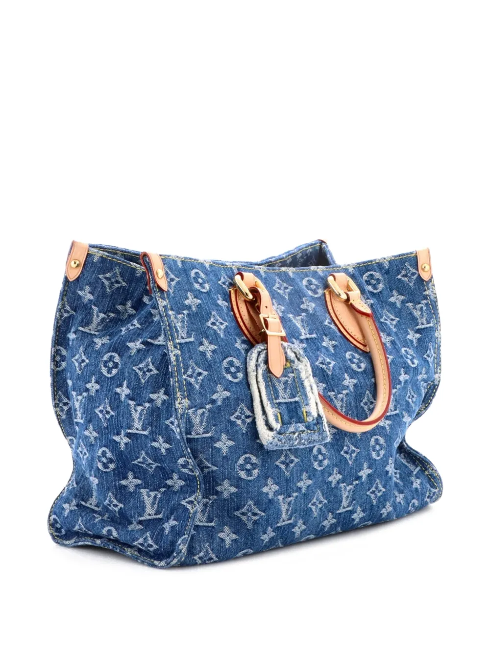 Louis Vuitton Pre-Owned Borsa tote OnTheGo MM in denim con monogramma - Blu