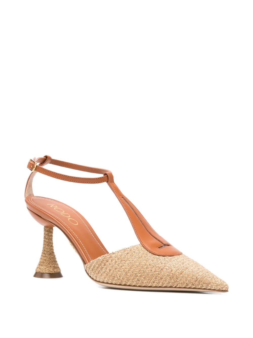 Rodo Pumps met rieten vlakken en T-bar Bruin