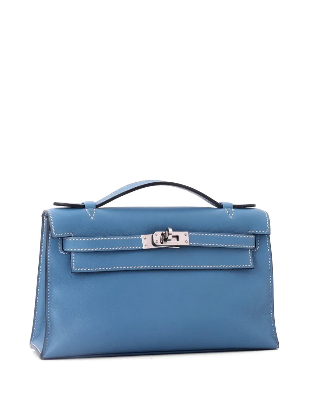 Pre-owned Hermes Kelly Pochette Swift Clutch Bag In Blue
