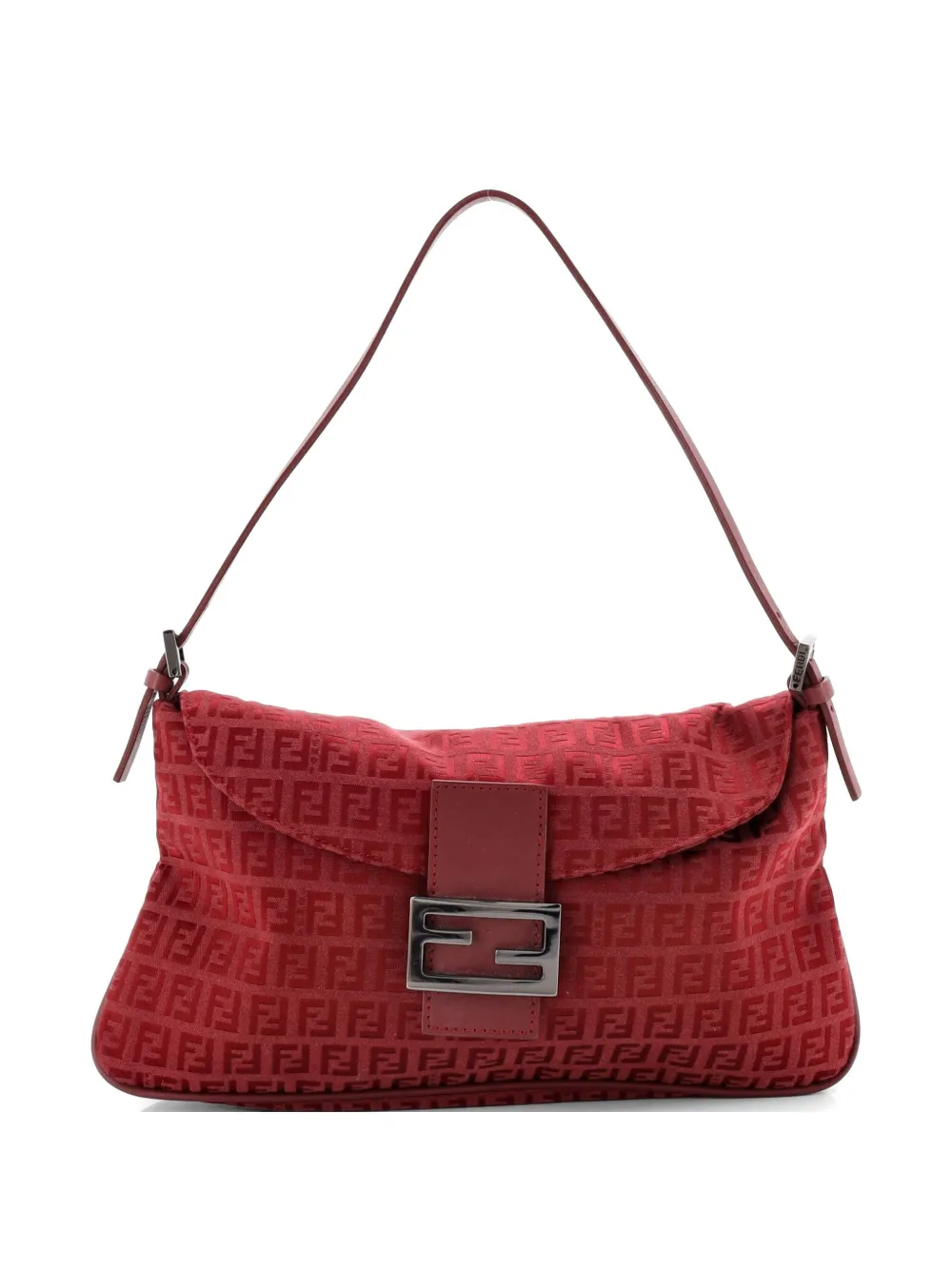 Fendi Pre-Owned Borsa a spalla media in tela con doppio battente e motivo Zucchino - Rosso