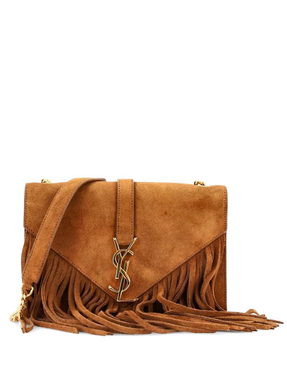 Saint Laurent Pre-Owned Borsa a tracolla Classic Monogram piccola in pelle scamosciata con frange - Marrone