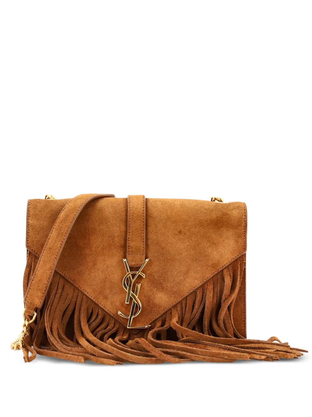 Saint Laurent Pre-Owned Kleine Classic Monogram Umhängetasche aus Wildleder mit Fransen - Braun