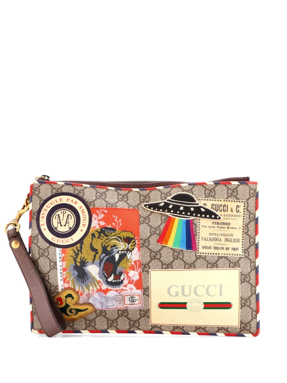 Gucci Pre-Owned Clutch Courrier in tela cerata GG con applicazione - Marrone