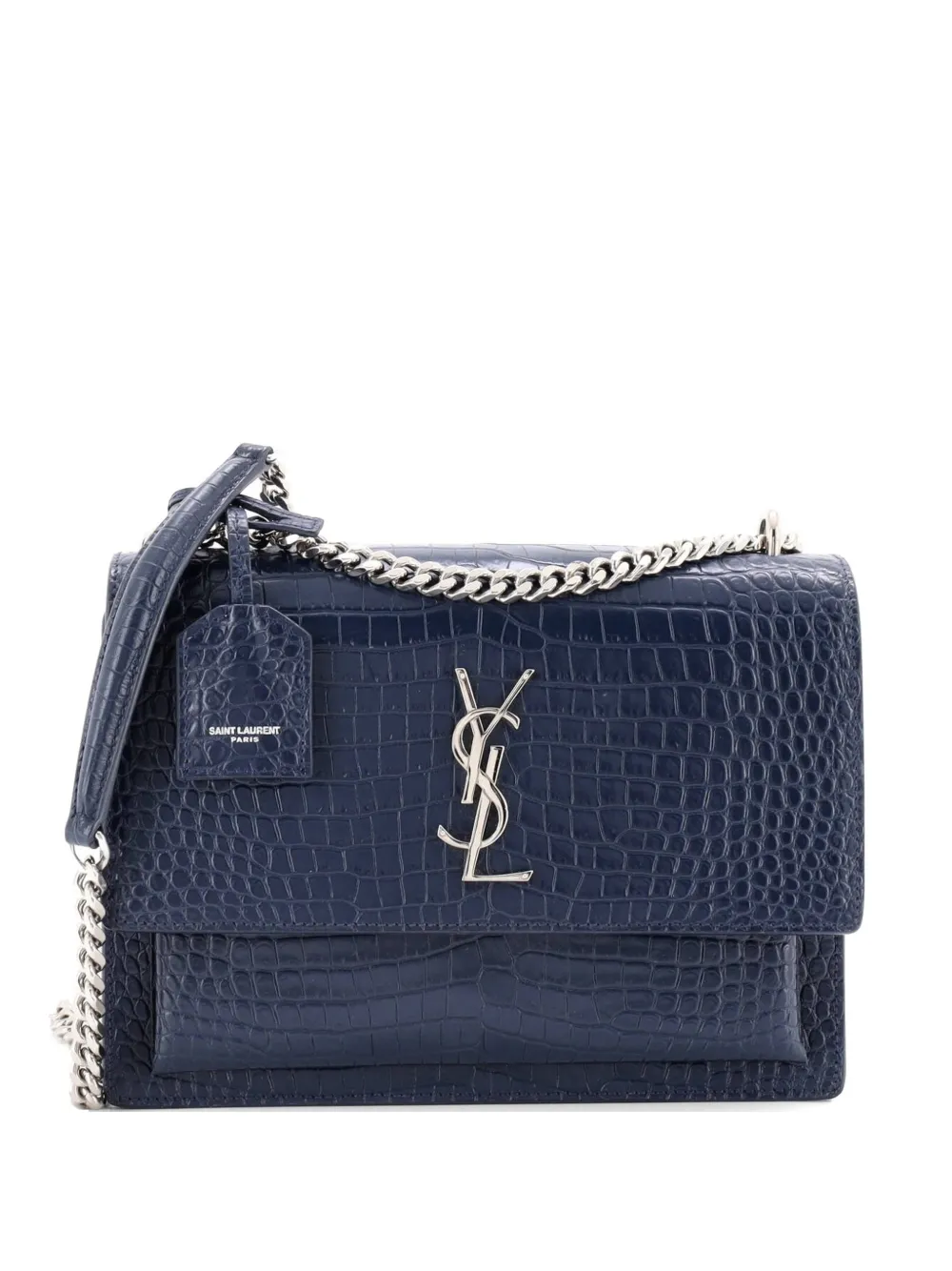 Saint Laurent Pre-Owned Borsa a tracolla Sunset media in pelle goffrata effetto coccodrillo - Blu