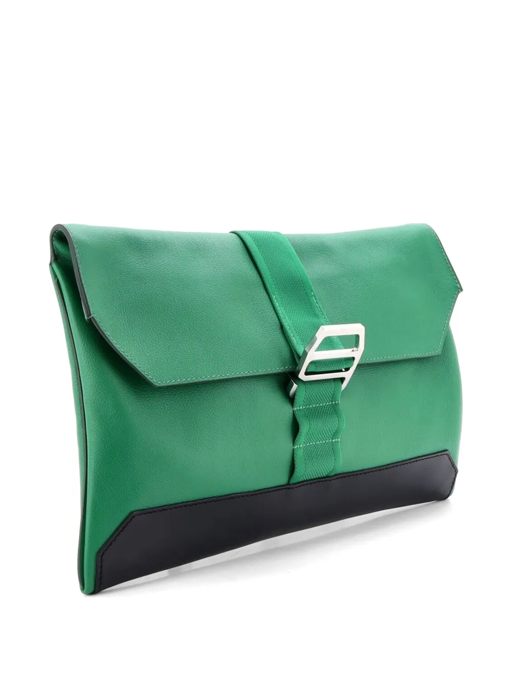 Pre-owned Hermes Cityslide Leather With Nylon Clutch Bag In Black