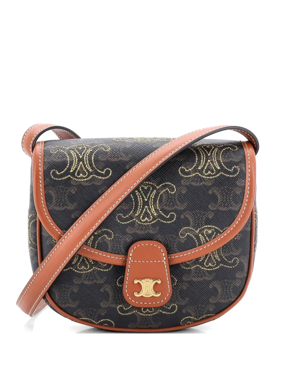 Celine Pre-Owned Borsa a tracolla Triomphe mini con ricamo - Marrone