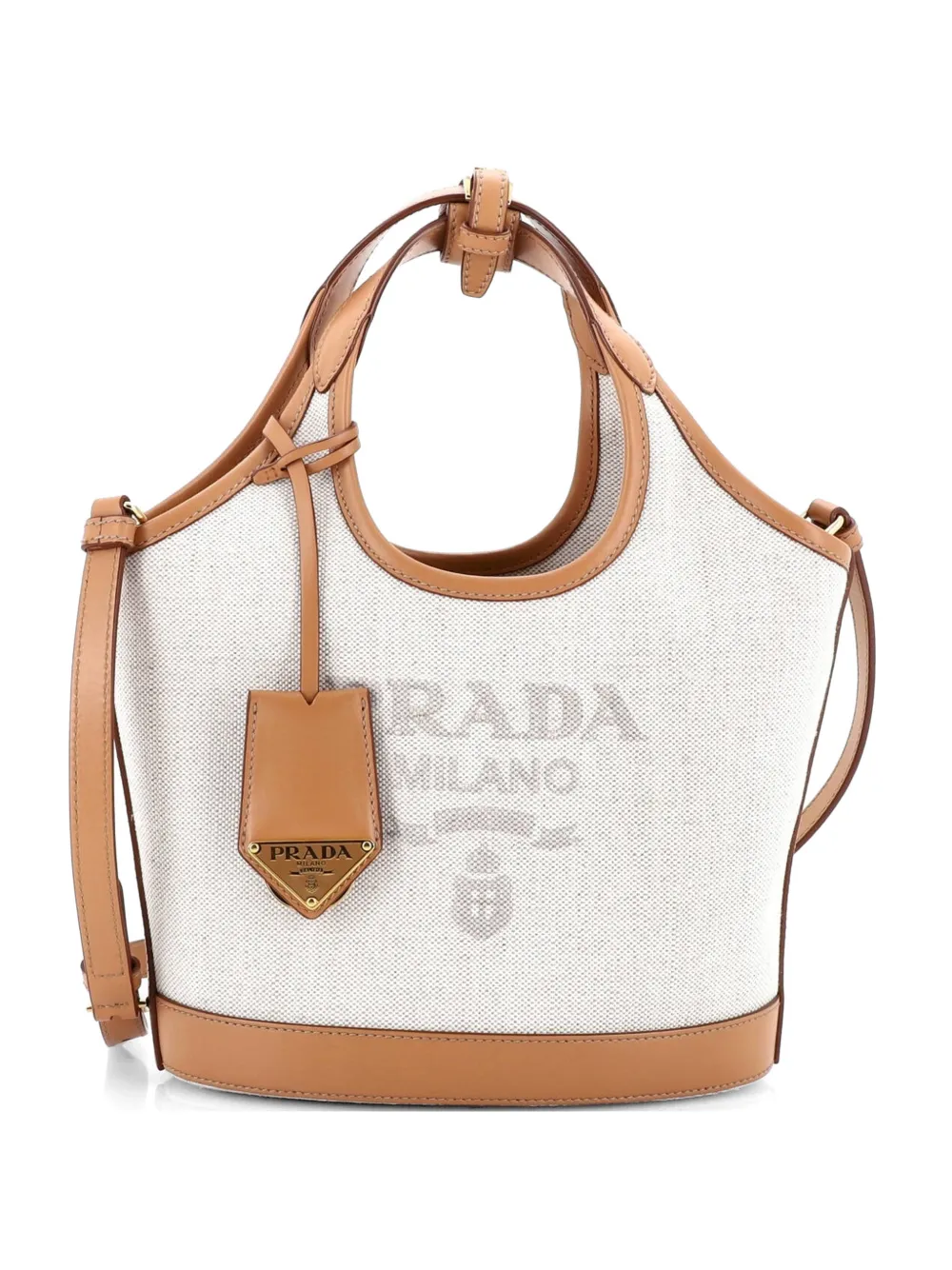 Prada Pre-Owned Kleine Tote Bag mit Logo aus Leinengemisch - Nude