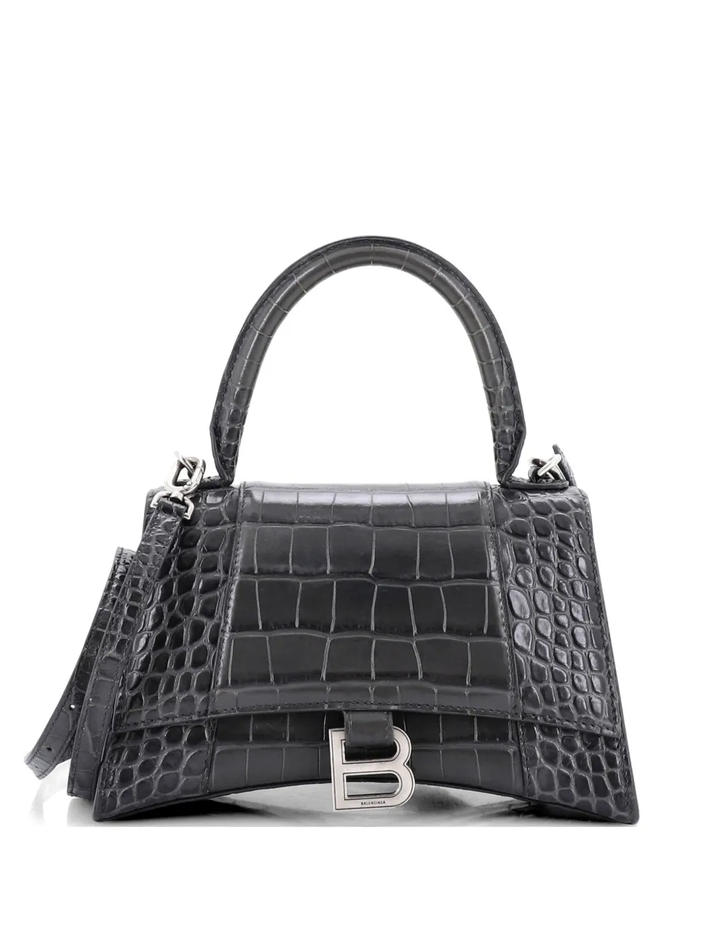 Balenciaga Pre-Owned Borsa a tracolla Hourglass piccola in pelle goffrata effetto coccodrillo con manico - Grigio
