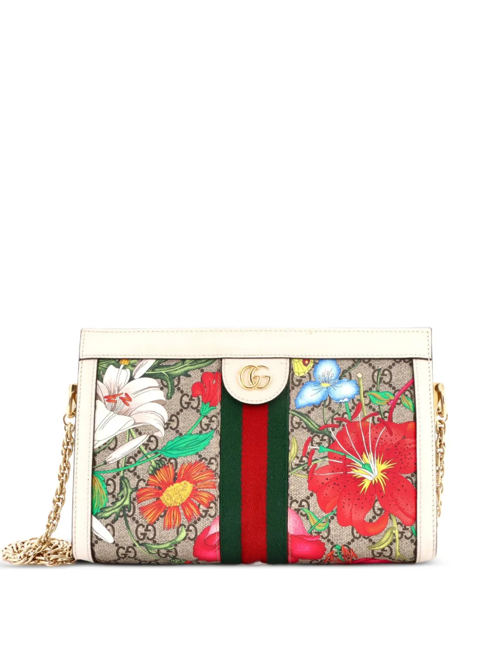 Gucci Pre-Owned Borsa a tracolla Ophidia piccola in tela cerata GG con stampa Flora - Marrone