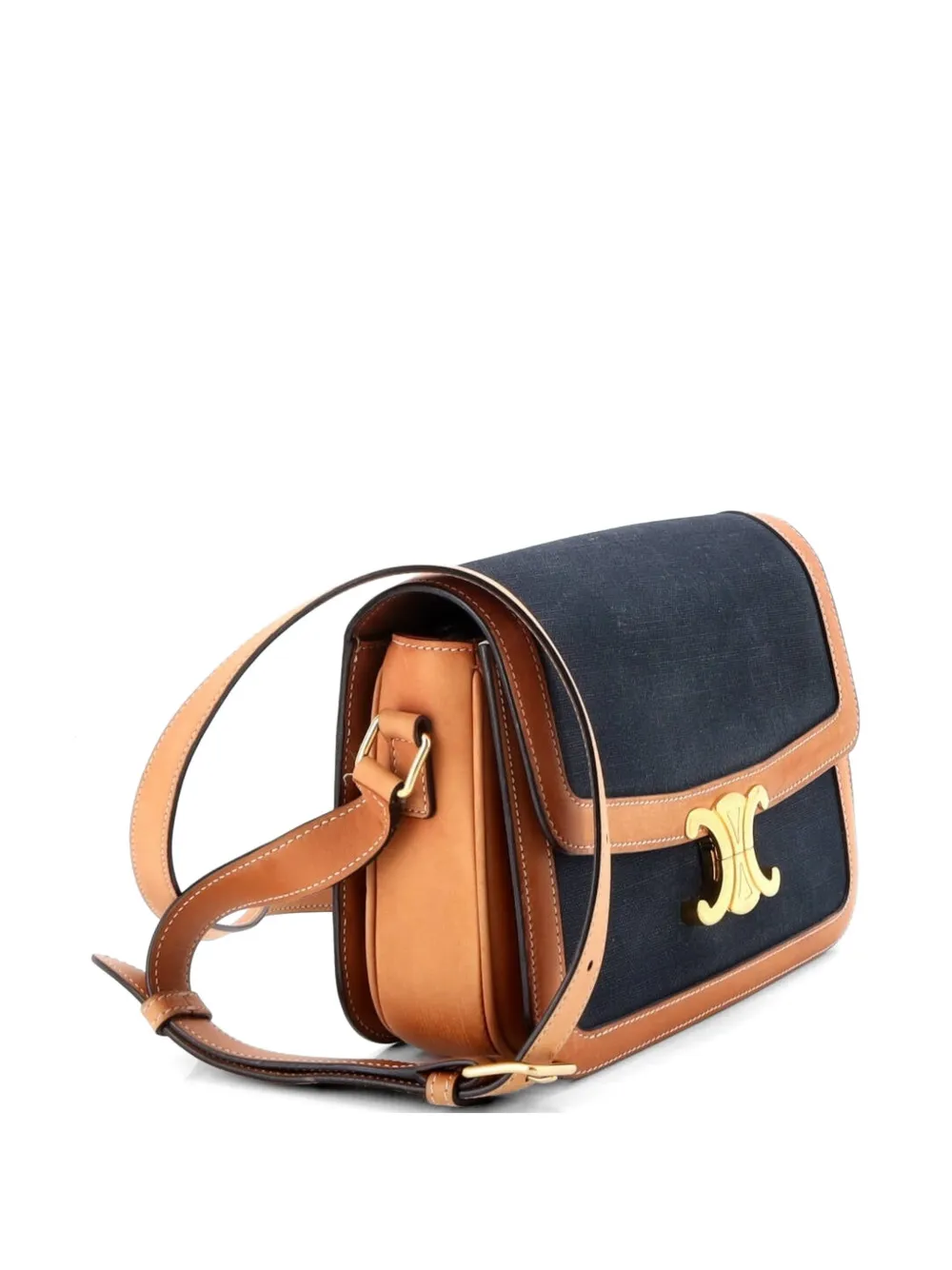 Celine Pre-owned Triomphe Shoulder Bag Canvas with Leather Medium Crossbody Bag in Blue, view 3