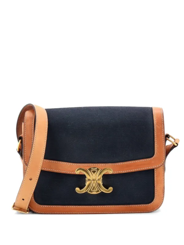 Celine Pre-owned Triomphe Shoulder Bag Canvas with Leather Medium Crossbody Bag in Blue