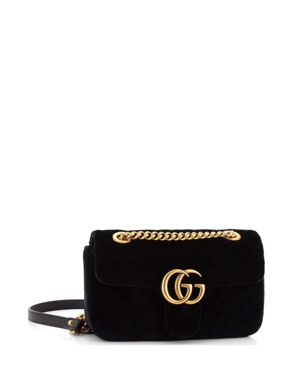 Gucci Pre-owned GG Marmont Flap Bag Matelasse Velvet Mini Shoulder Bag in Black, view 3