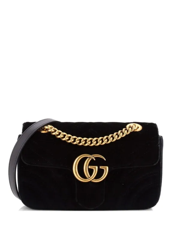 Gucci Pre-owned GG Marmont Flap Bag Matelasse Velvet Mini Shoulder Bag in Black