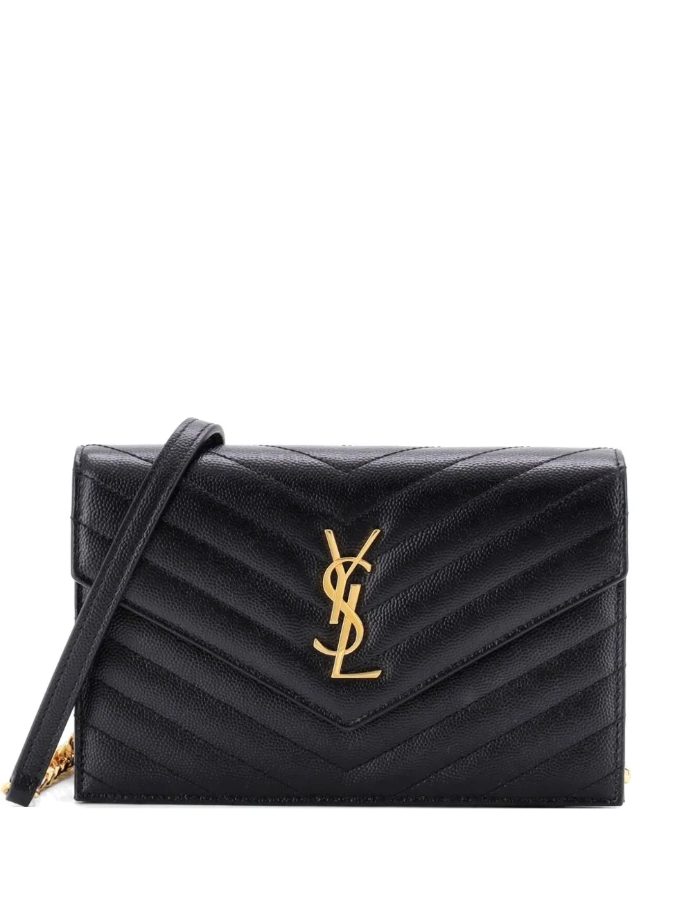 Saint Laurent Pre-Owned Borsa a tracolla Classic Monogram piccola in pelle matelassé con motivo chevron - Nero