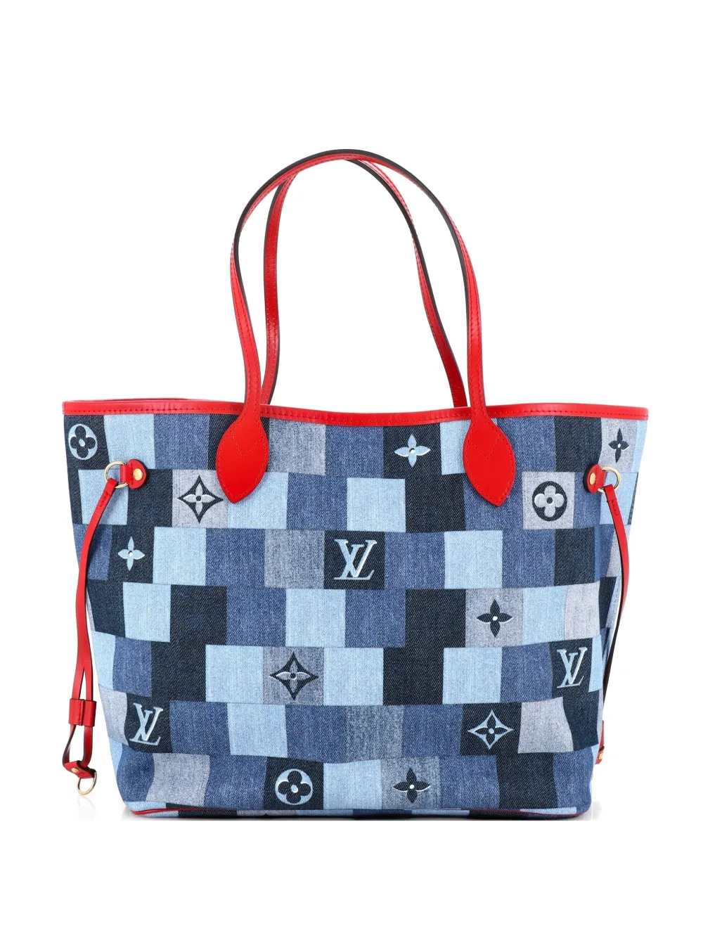 Louis Vuitton Pre-Owned Borsa tote Neverfull MM in denim con design patchwork e monogramma - Blu