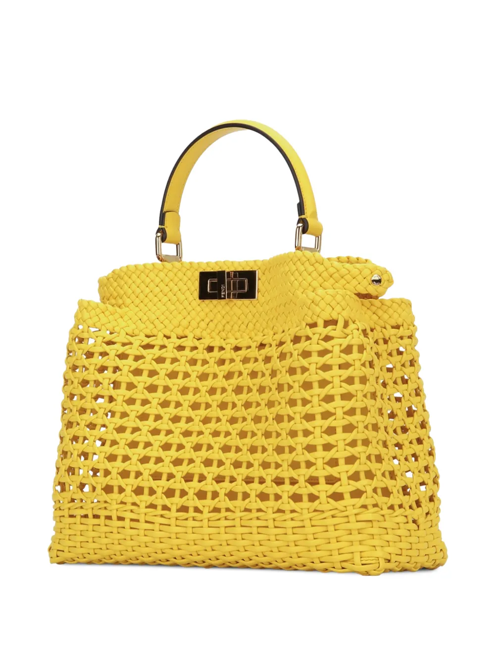 FENDI Peekaboo medium geweven leren schoudertas Geel