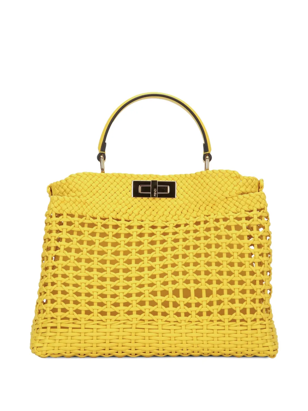 FENDI Peekaboo medium geweven leren schoudertas Geel