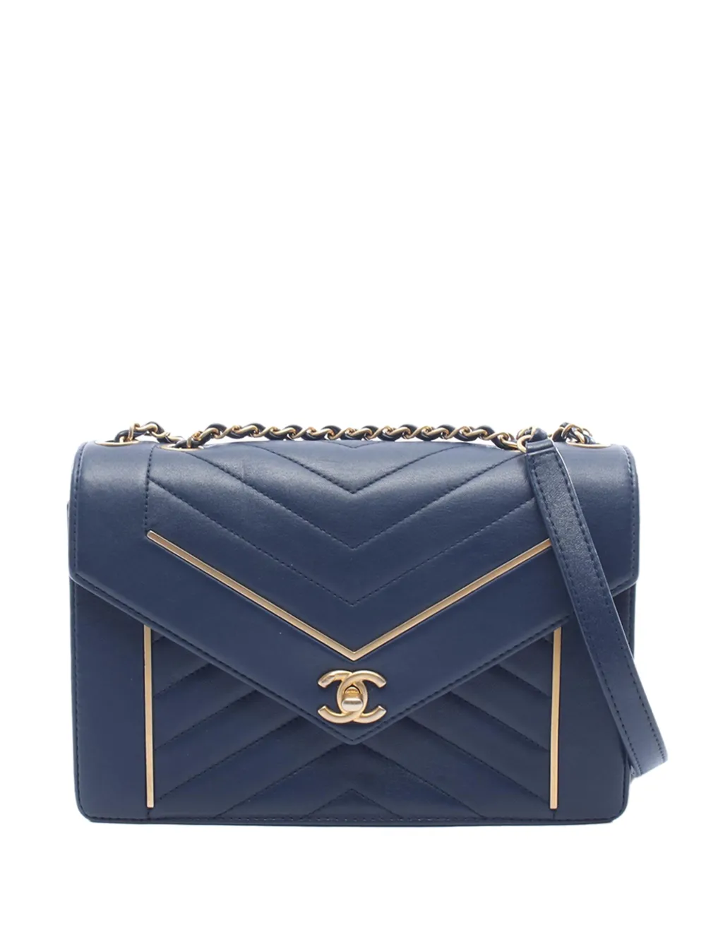 CHANEL Pre-Owned 2017-2018 Medium Reversed Chevron Lambskin Flap crossbody bag - Schwarz