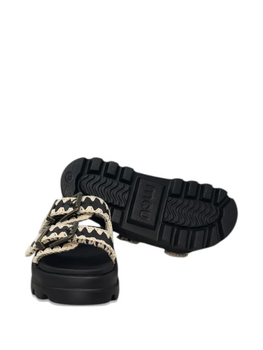 Mou Bounce crochet-trim sandals Zwart