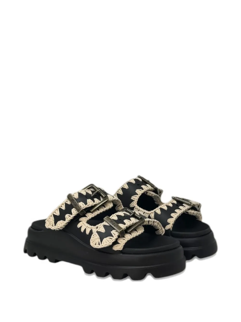 Mou Bounce crochet-trim sandals Zwart
