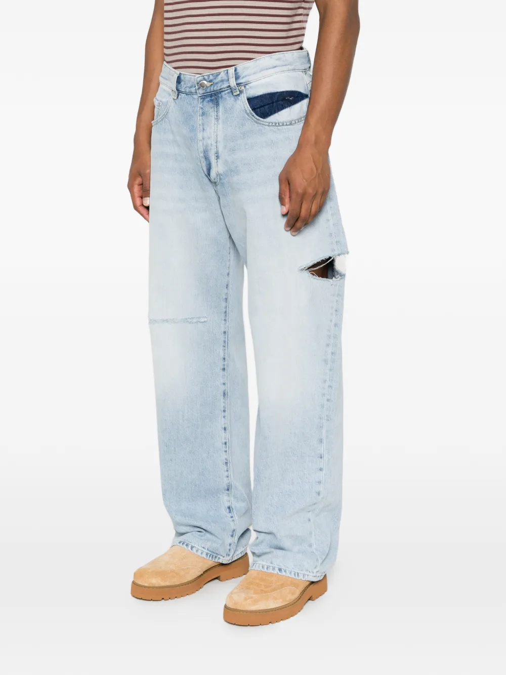ICON DENIM Scott gerafelde straight jeans Blauw