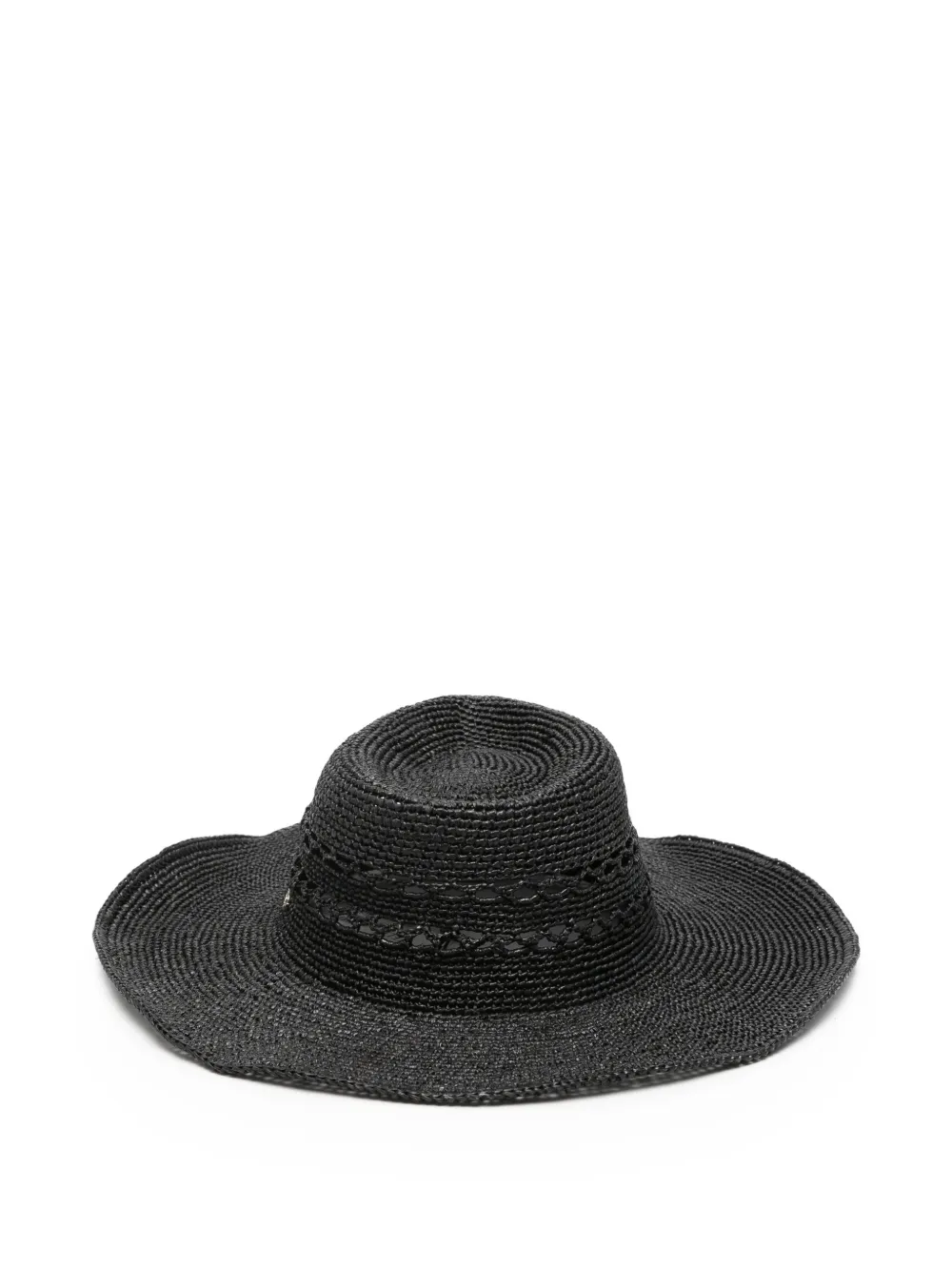 Helen Kaminski Black Braided Wide-Brim Straw Sun Hat with Logo Accent Helen Kaminski Black Braided Straw Visor with Beige Trim main image 4