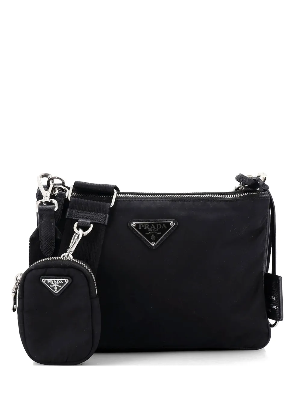 Prada Pre-Owned Borsa a spalla Re-Edition 2000 piccola in tessuto con tracolla e doppia zip - Nero