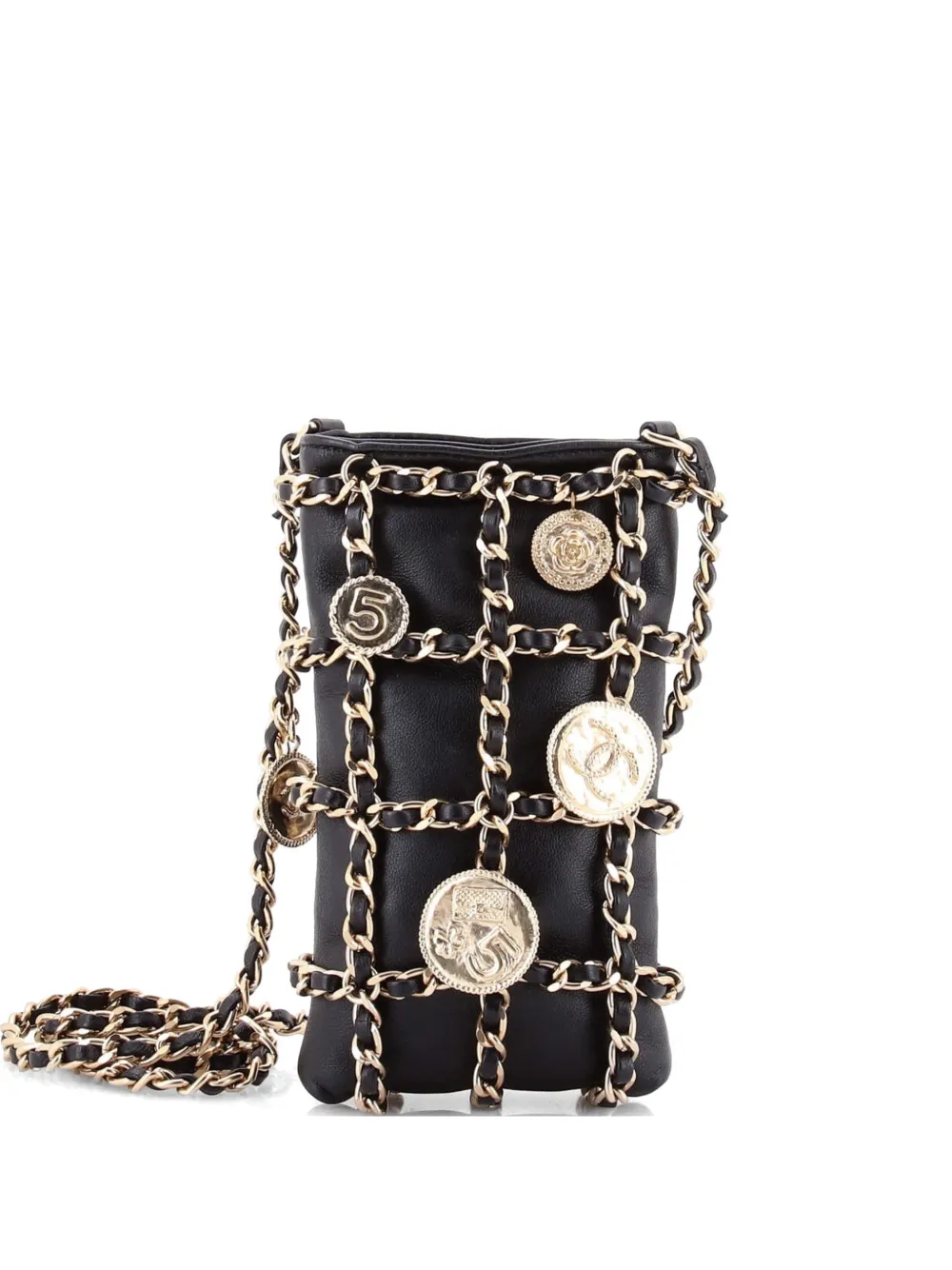 CHANEL Pre-Owned Tech Me Out Medallion Clutch With Chain Lambskin crossbody bag - Black