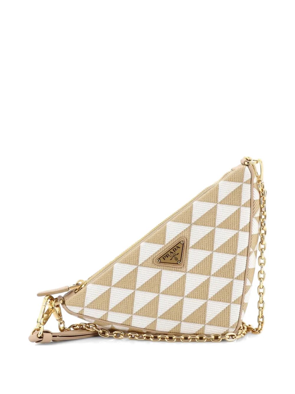 Prada Pre-Owned Symbole Triangle Bag Leather and Jacquard Mini shoulder bag - Neutrals
