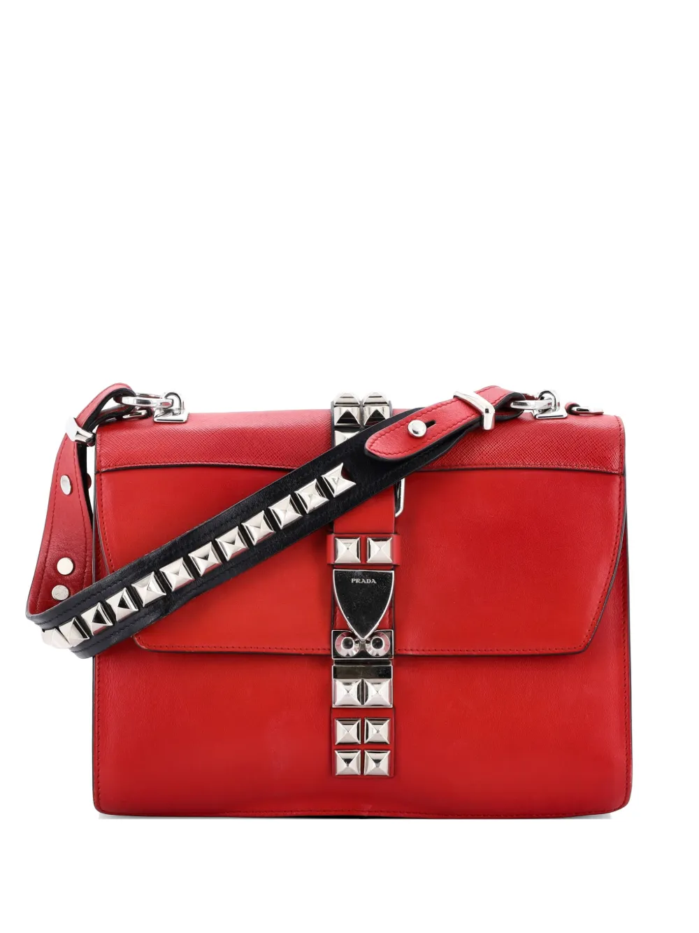 Prada Pre-Owned Monochrome Elektra Studded Leather Medium shoulder bag - Red