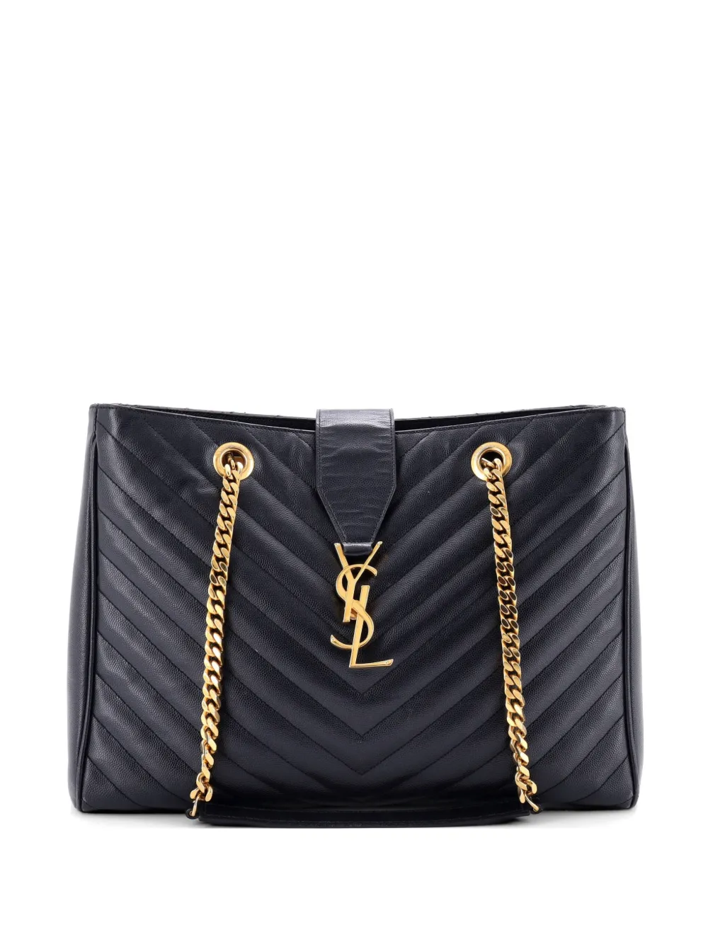 Saint Laurent Pre-Owned Borsa shopper grande in pelle matelassé con motivo monogramma - Blu