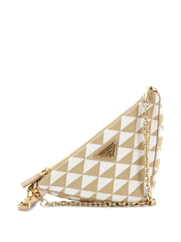 Prada Pre-owned Symbole Triangle Bag Leather and Jacquard Mini Shoulder Bag in Neutrals