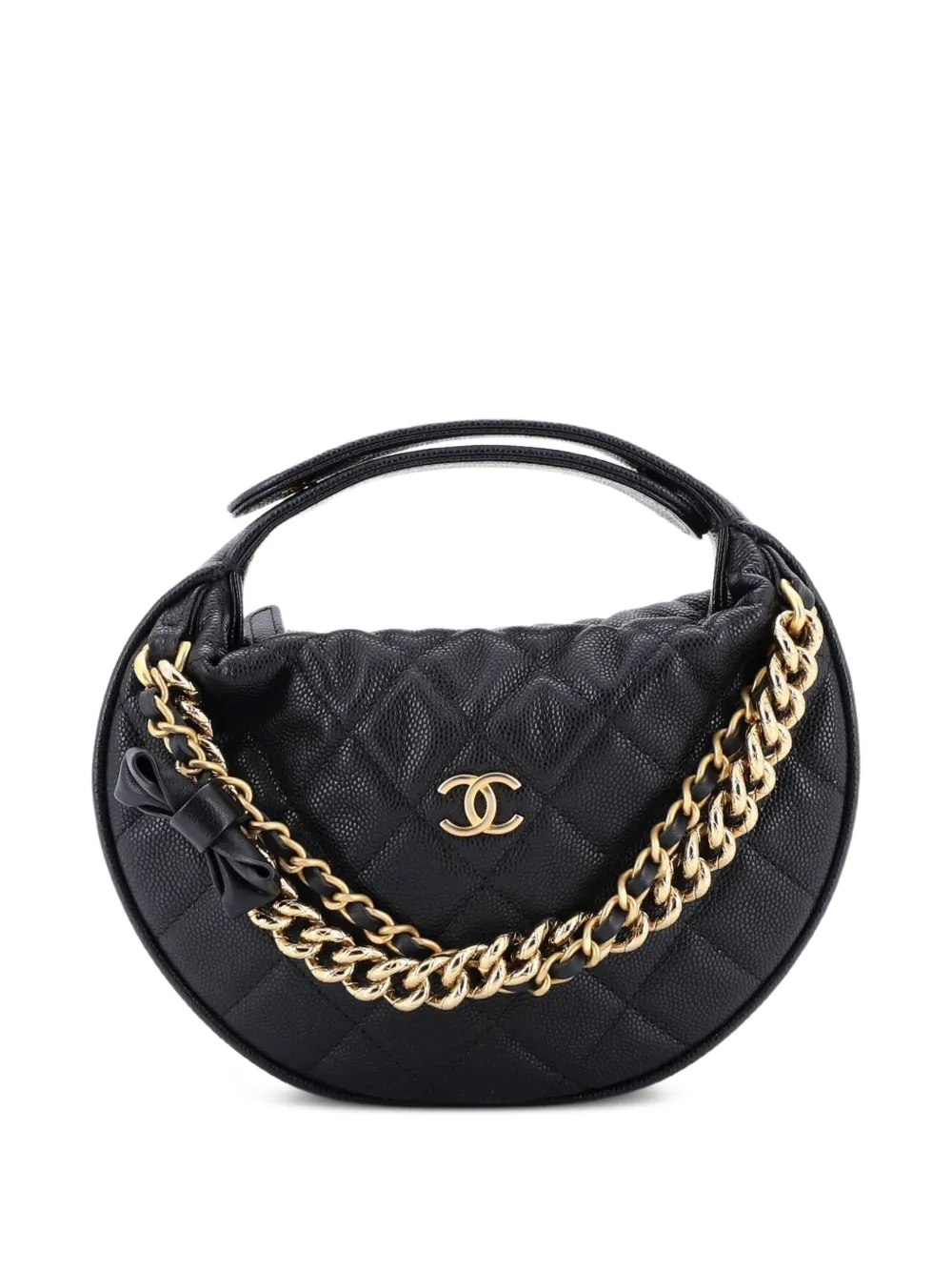 CHANEL Pre-Owned Borsa passepartout mini in pelle Caviar trapuntata con fiocco - Nero