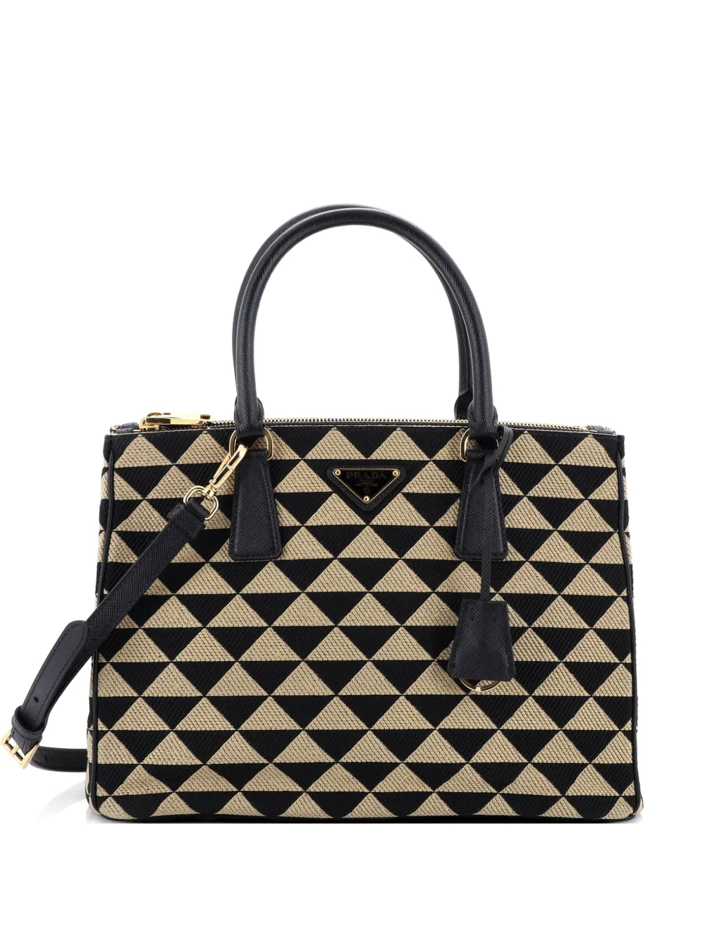 Prada Pre-Owned Mittelgroße Symbole Galleria Tote Bag mit doppeltem Reißverschluss - Schwarz