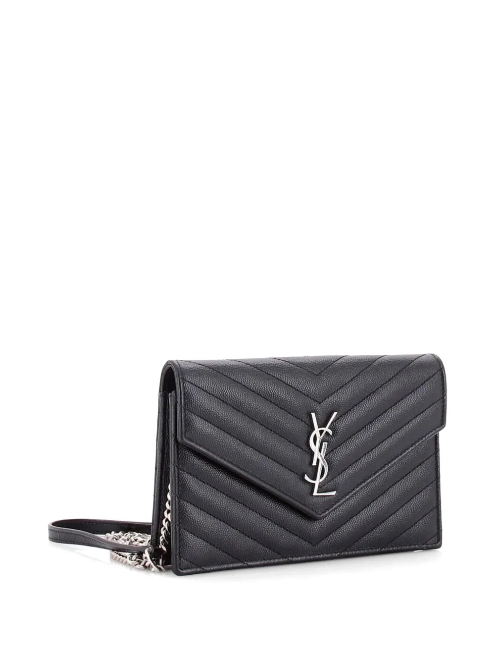  Saint Laurent Pre-owned Petit Sac à Bandoulière Classic Monogram Wallet On Chain Matelasse Chevron En Cuir - Noir 