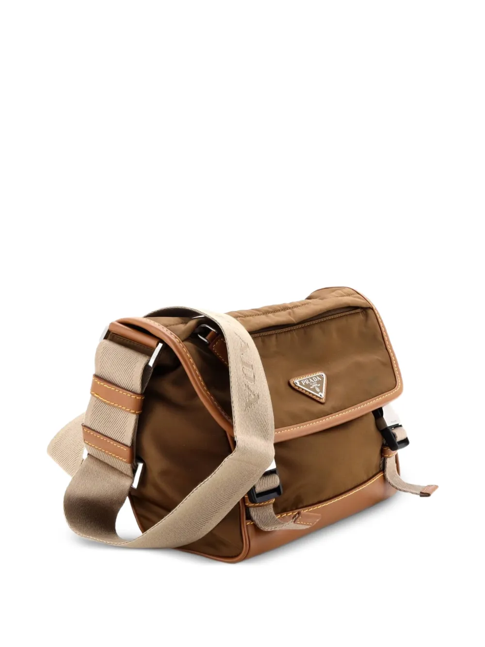  Prada Pre-owned Petite Sacoche à Bandoulière à Rabat En Re-nylon Et Cuir Nappa Avec Deux Boucles - Marron 