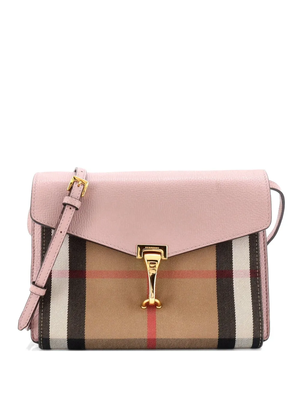 Burberry Pre-Owned Borsa a tracolla Macken piccola in pelle e tela con motivo House Check - Rosa