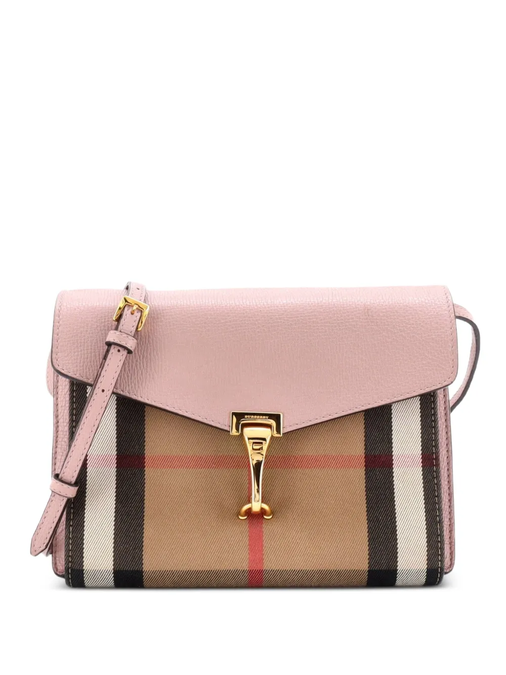 Burberry Pre-Owned Kleine Macken Umhängetasche aus Leder und House-Check-Canvas - Rosa