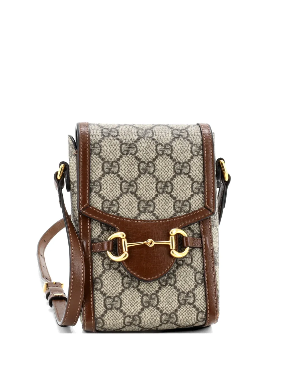 Gucci Pre-Owned Borsa a tracolla Horsebit 1955 mini in tela cerata GG e pelle - Marrone
