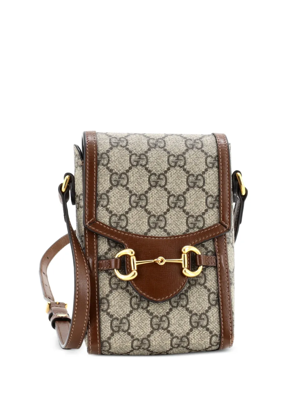 Gucci Pre-Owned Borsa a tracolla Horsebit 1955 mini in tela cerata GG e pelle - Marrone