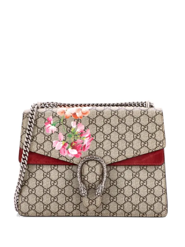 Gucci Pre-owned Dionysus Bag Blooms Print GG Coated Canvas Medium Shoulder Bag in Brown