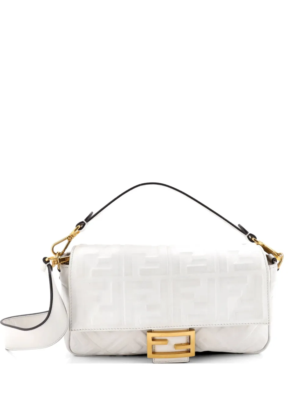 Fendi Pre-Owned Borsa a tracolla Baguette NM media in pelle goffrata con motivo Zucca - Bianco