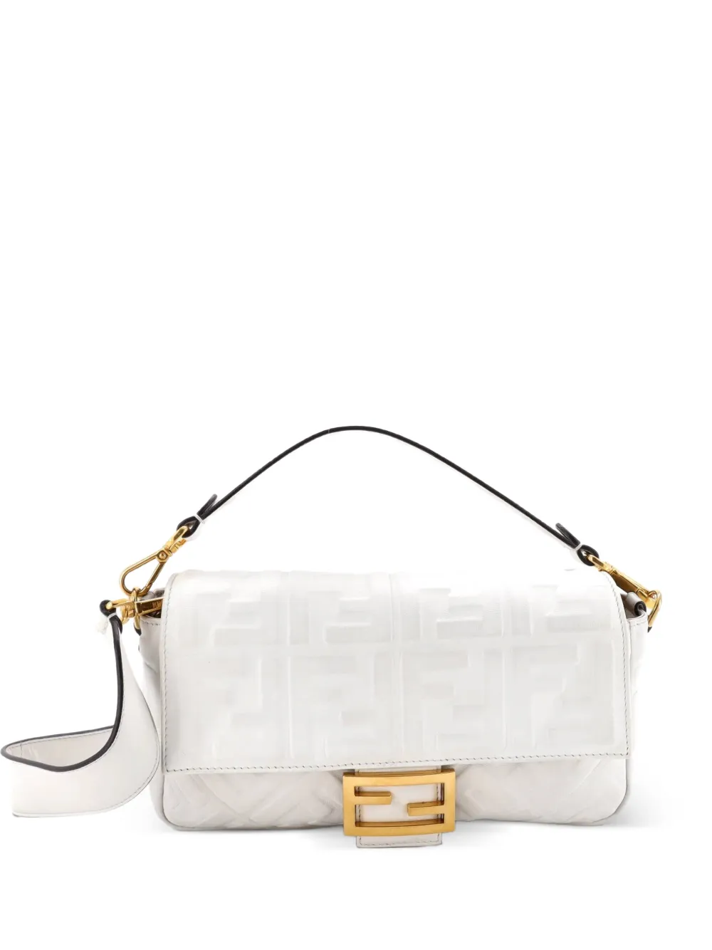 Fendi Pre-Owned Borsa a tracolla Baguette NM media in pelle goffrata con motivo Zucca - Bianco