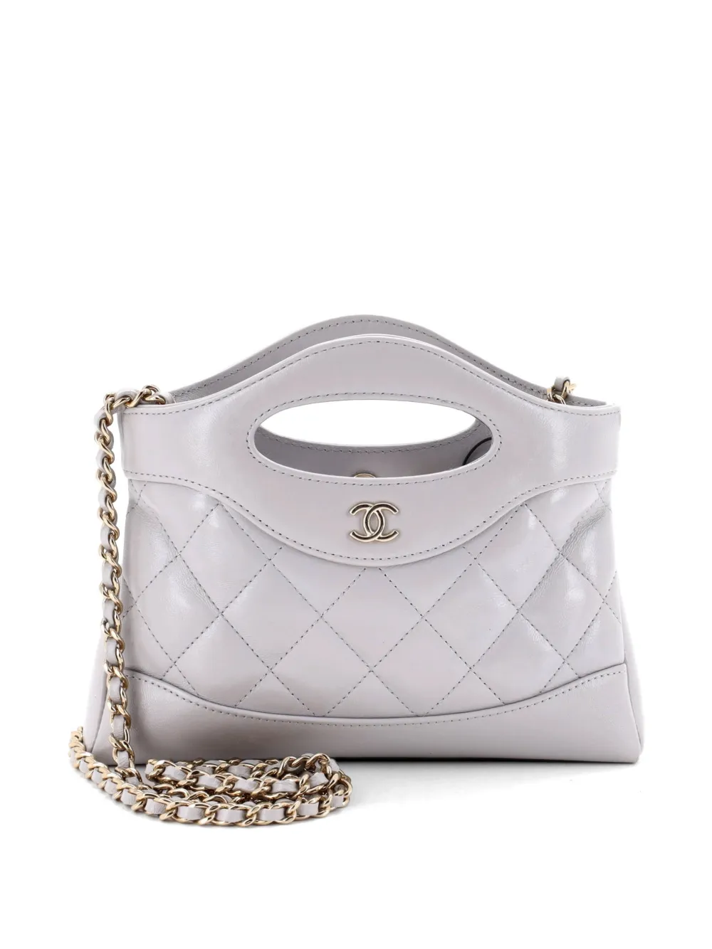 CHANEL Pre-Owned Borsa a tracolla 31 piccola in pelle di agnello trapuntata con e catena - Grigio