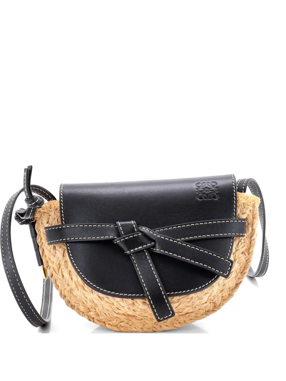 Loewe Pre-Owned Mini Gate Schultertasche aus Leder mit Raffiabast - Schwarz