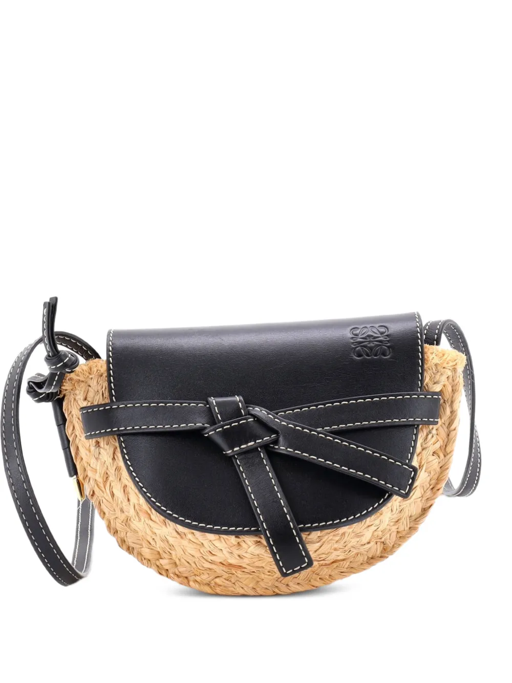 Loewe Pre-Owned Mini Gate Schultertasche aus Leder mit Raffiabast - Schwarz