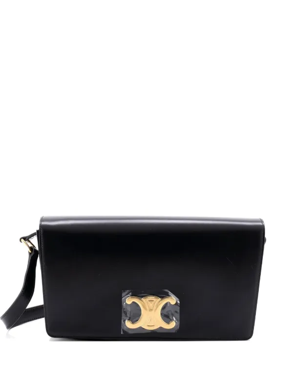 Celine Pre-owned Trapeze Triomphe Smooth Calfskin Shoulder Bag in Black