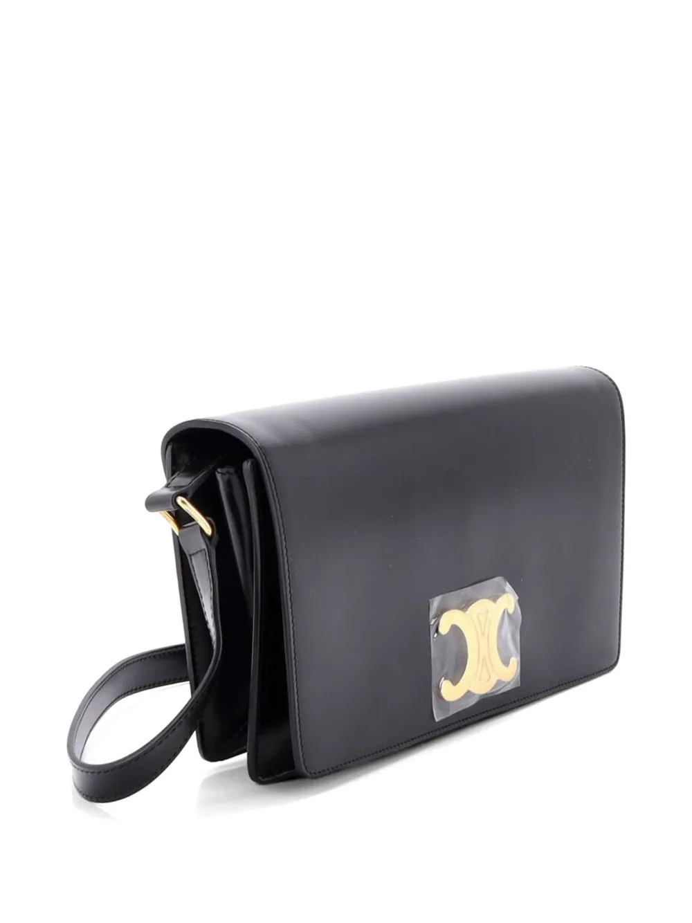 Celine Pre-owned Trapeze Triomphe Smooth Calfskin Shoulder Bag in Black, view 3