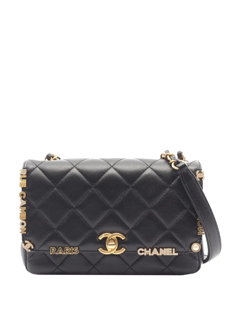 CHANEL Pre-Owned Borsa a tracolla Paris Monaco mini in pelle di agnello trapuntata con battente 2021-2025 - Nero